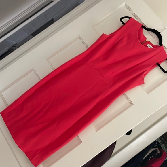 Bright pink Calvin Klein sheath dress size 6 with small hole in the back seam - Picture 1 of 6